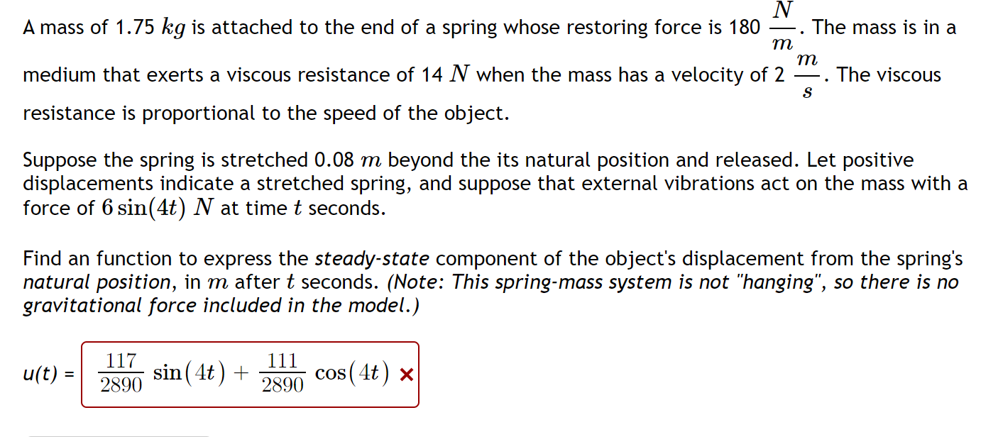 Solved N A mass of 1.75 kg is attached to the end of a | Chegg.com