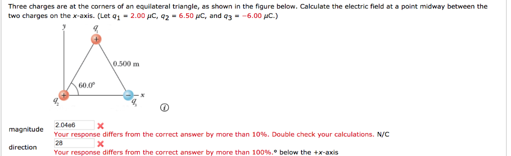 Solved Three charges are at the corners of an equilateral | Chegg.com