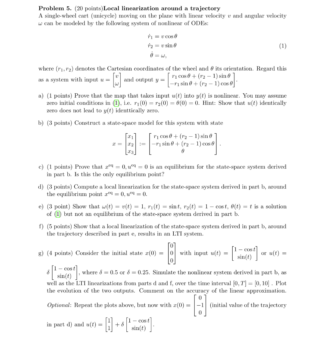 Solved Problem 5. (20 points)Local linearization around a | Chegg.com