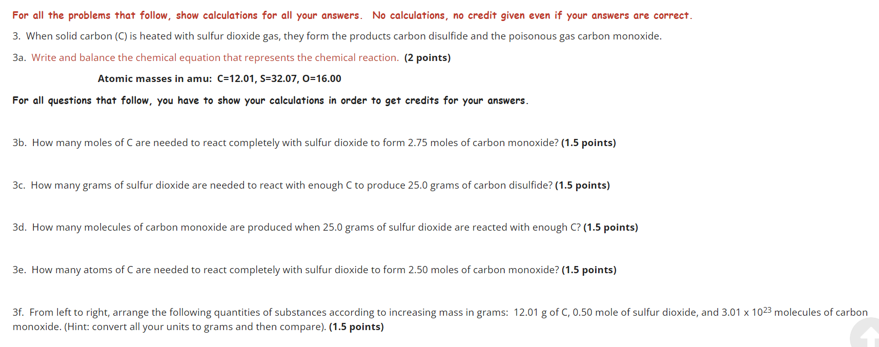 Solved For all the problems that follow, show calculations | Chegg.com