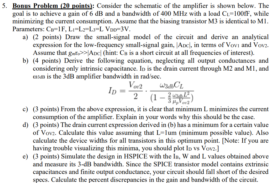 Solved Bonus Problem ( 20 points): Consider the schematic of | Chegg.com