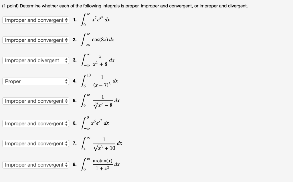 Solved (1 point) Determine whether each of the following | Chegg.com