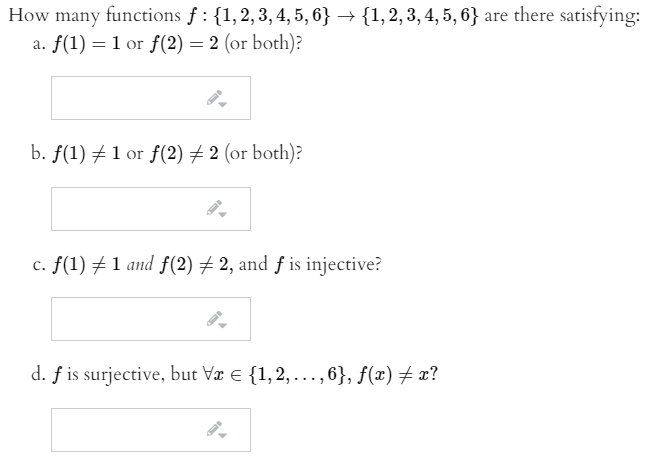 Solved How many functions f: {1, 2, 3, 4, 5, 6} + {1, 2, 3, | Chegg.com