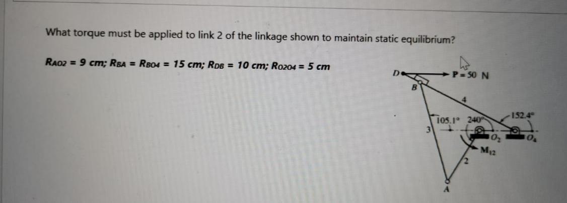 Solved What torque must be applied to link 2 of the linkage | Chegg.com