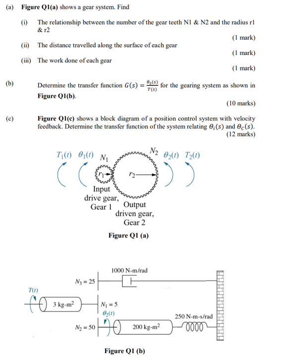 Solved (a) Figure Q1(a) shows a gear system. Find (1) The | Chegg.com