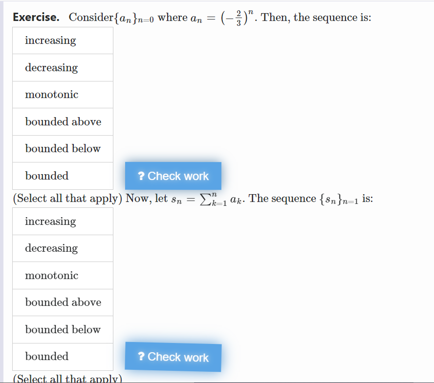 Solved Exercise. Consider{an}n=0 where an = (-)”. Then, the | Chegg.com