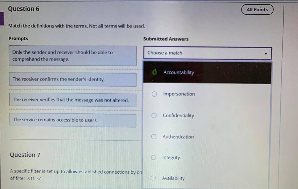 Solved Question 6 40 Points Match the definitions with the | Chegg.com