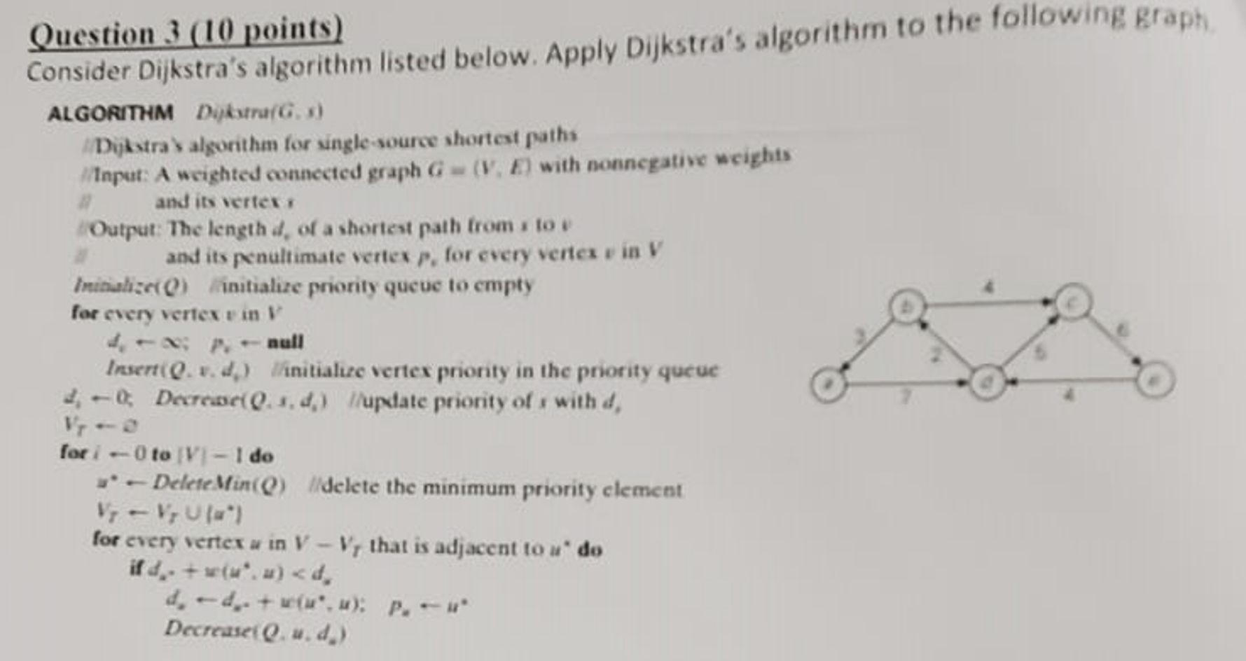 Solved Question 3 (10 points) Consider Dijkstra's algorithm | Chegg.com