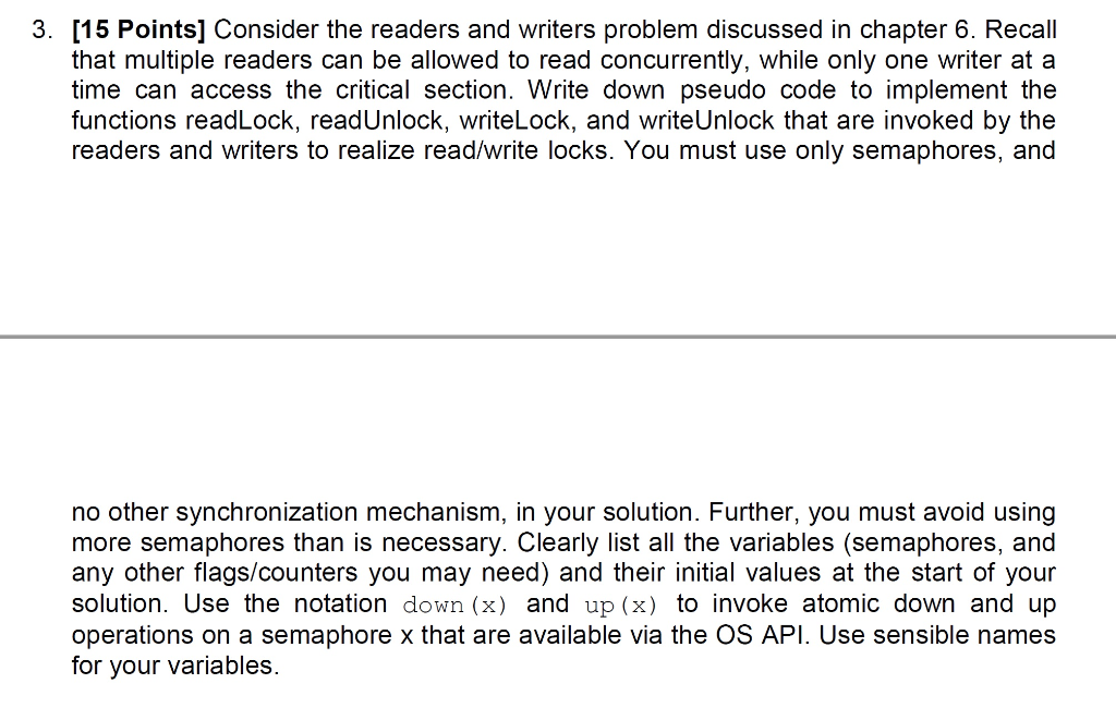 Solved 3. [15 Points] Consider the readers and writers | Chegg.com