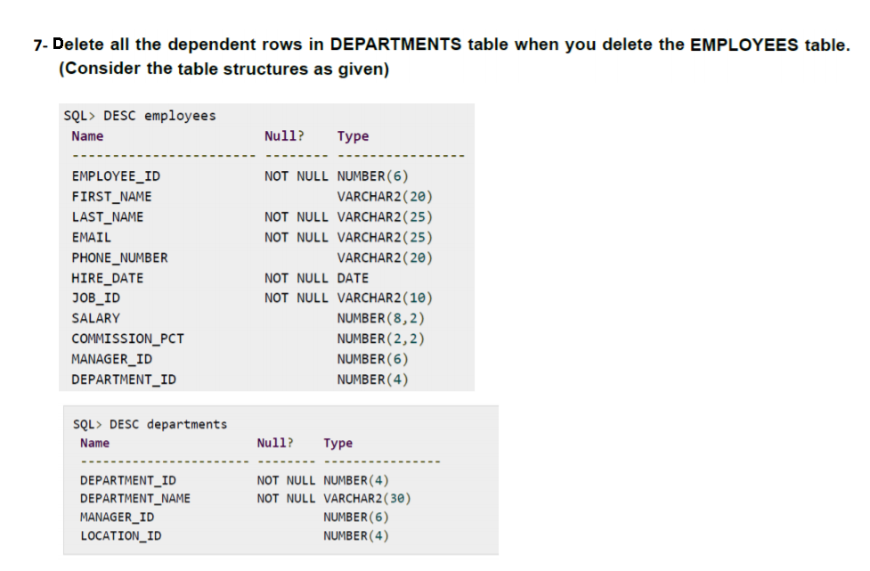 Stable deep Serena Solved 7- Delete all the dependent rows in DEPARTMENTS table | Chegg.com