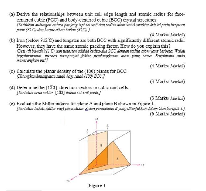 Solved a Derive The Relationships Between Unit Cell Edge Chegg