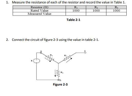 Solved 1. Measure the resistance of each of the resistor and | Chegg.com
