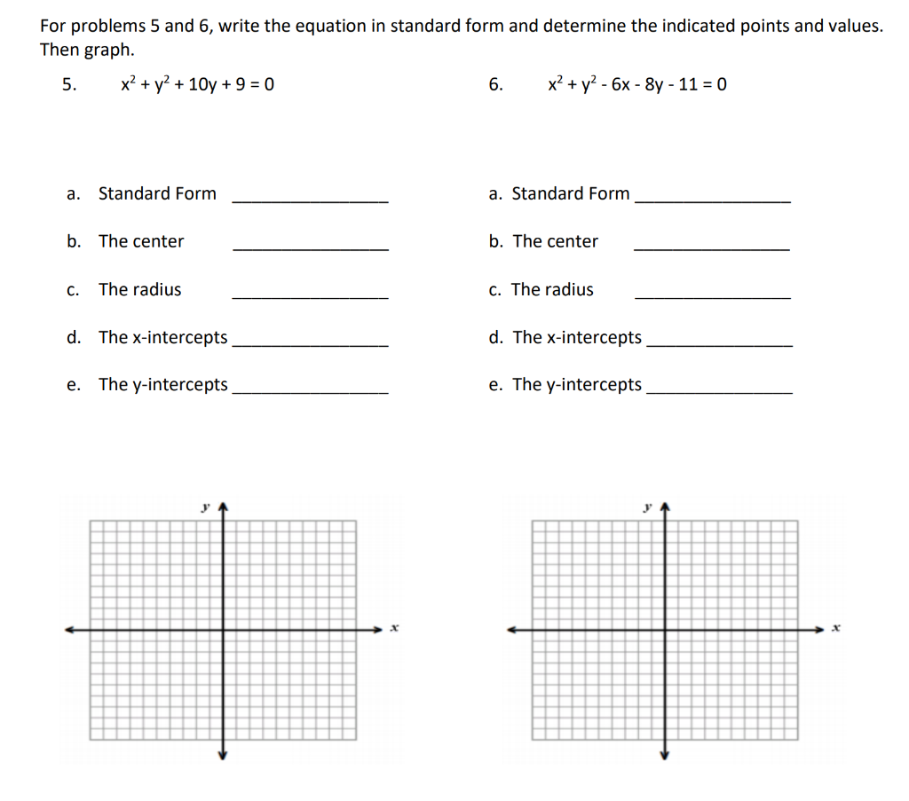 Solved For problems 5 and 6 , write the equation in standard | Chegg.com