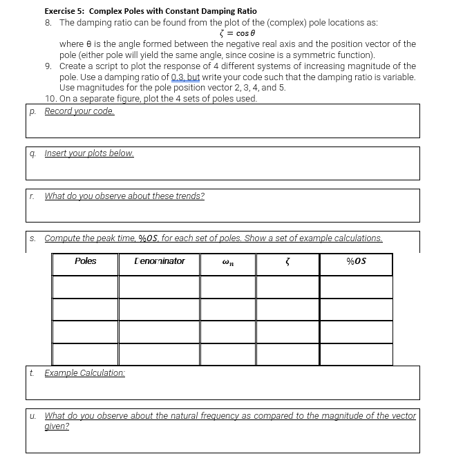 Exercise 5: Complex Poles with Constant Damping Ratio | Chegg.com