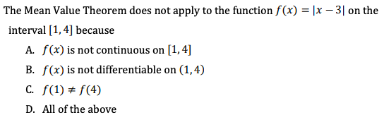 Solved The Mean Value Theorem does not apply to the function | Chegg.com