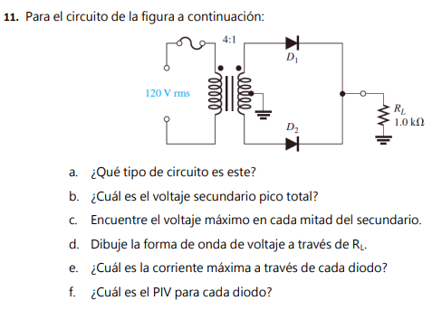 Solved 11. Para El Circuito De La Figura A Continuación: A. | Chegg.com