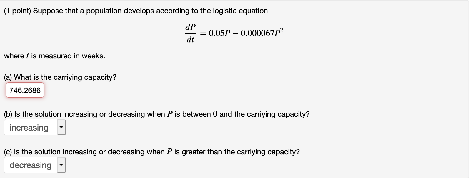 Solved (1 Point) Suppose That A Population Develops | Chegg.com