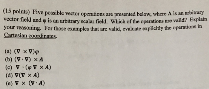 Solved Five possible vector operations are presented below, | Chegg.com