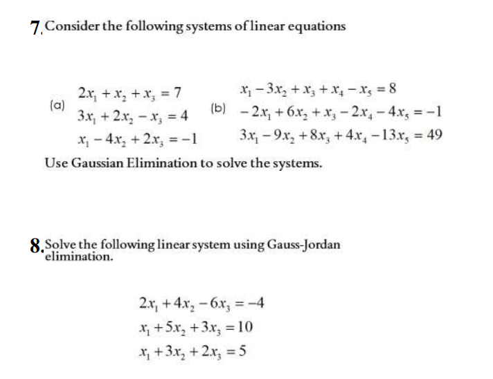 Solved 7. Consider the following systems of linear equations | Chegg.com