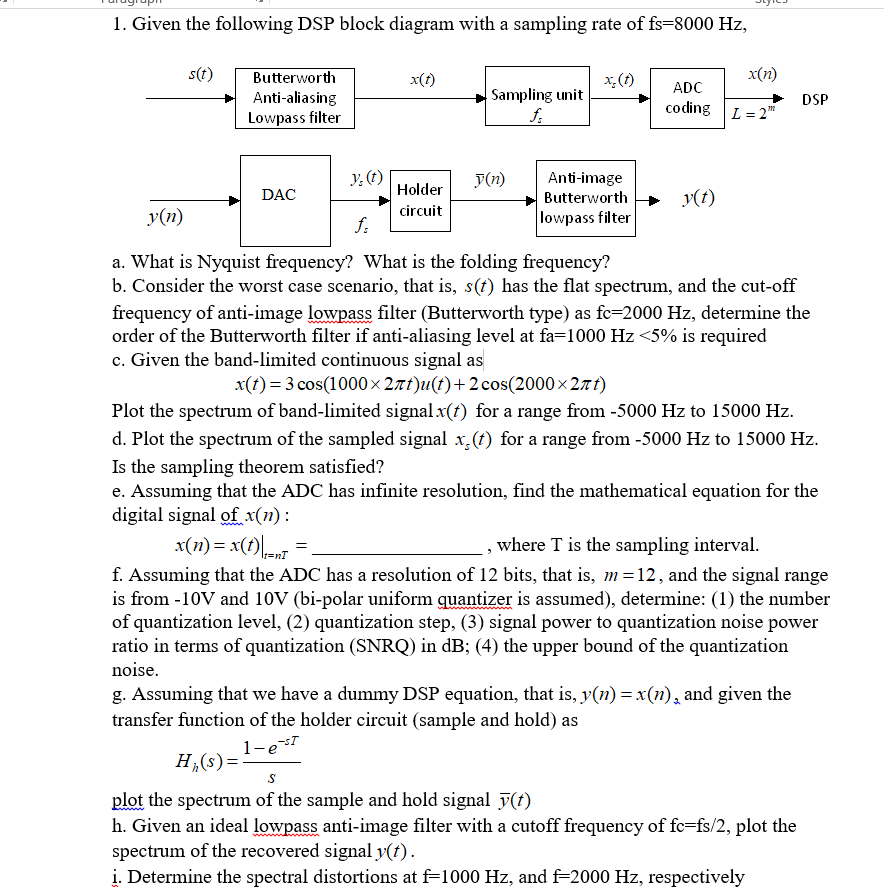 Solved 1 Given The Following Dsp Block Diagram With A Sa Chegg Com