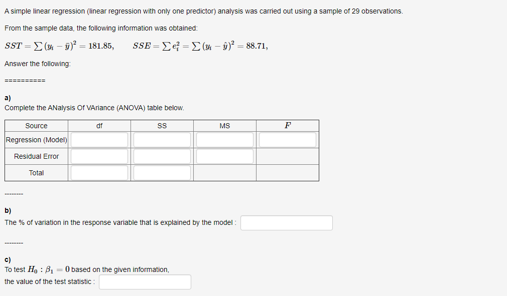 Solved A simple linear regression (linear regression with | Chegg.com
