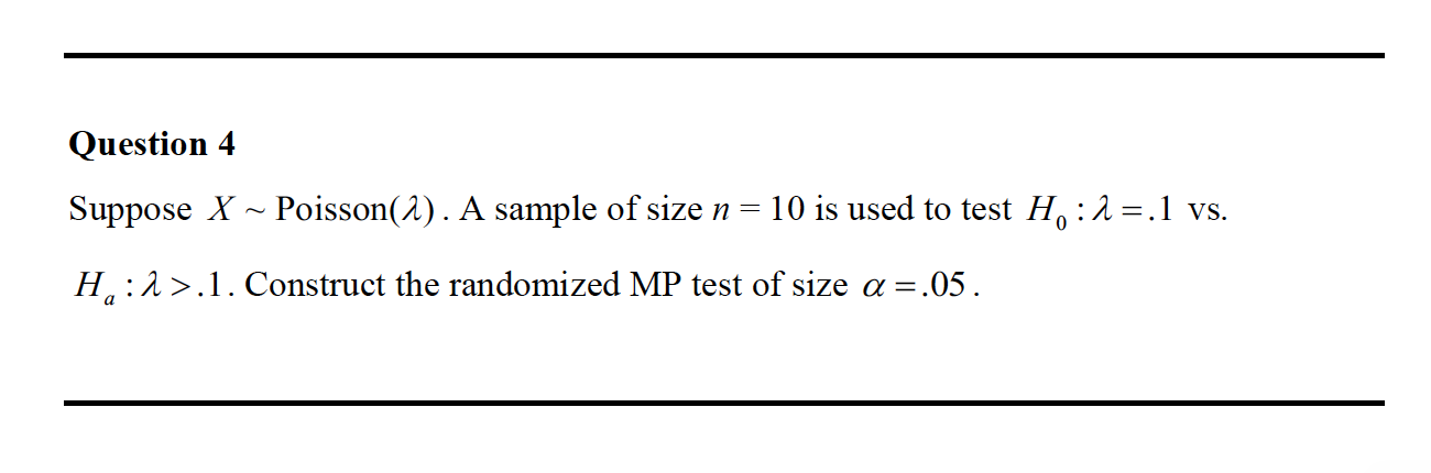 Solved Question 4 Suppose X ~ Poisson(2). A sample of size n | Chegg.com