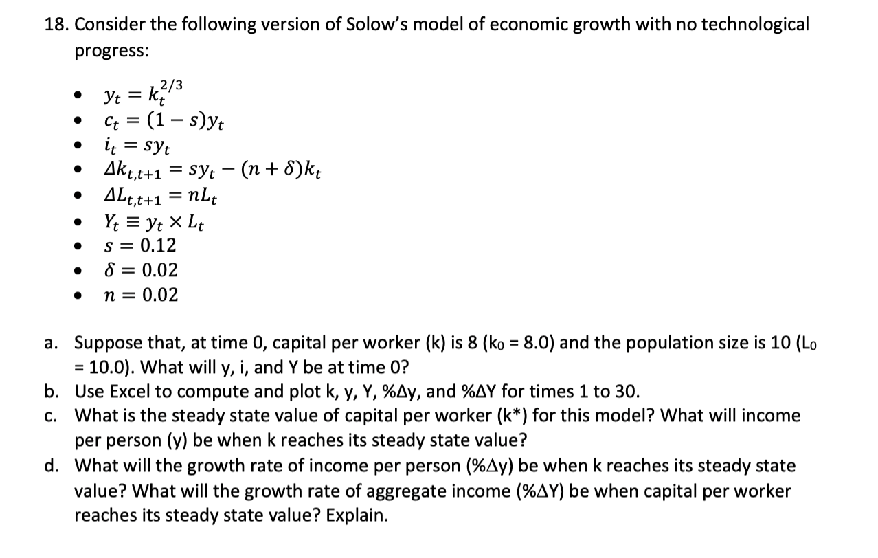 Solved 18. Consider the following version of Solow's model | Chegg.com