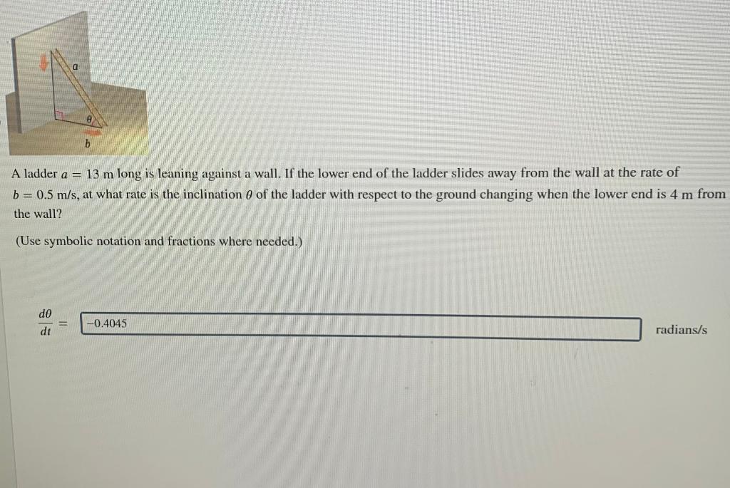 A ladder \( a=13 \mathrm{~m} \) long is leaning against a wall. If the lower end of the ladder slides away from the wall at t
