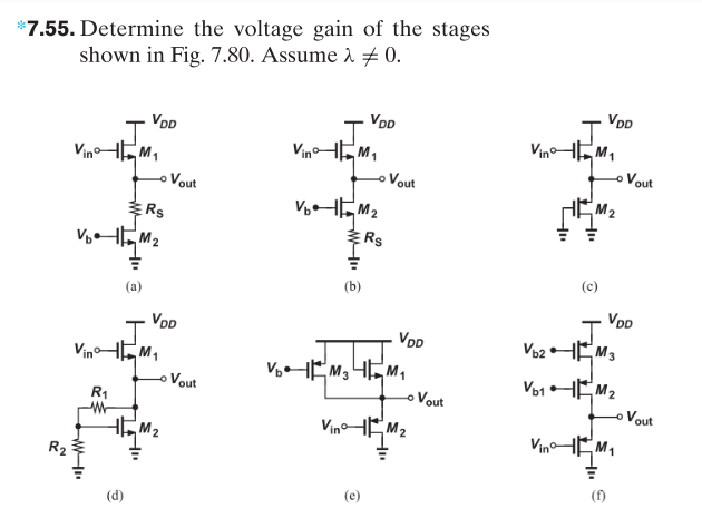 Solved 7.55. Determine the voltage gain of the stages shown | Chegg.com