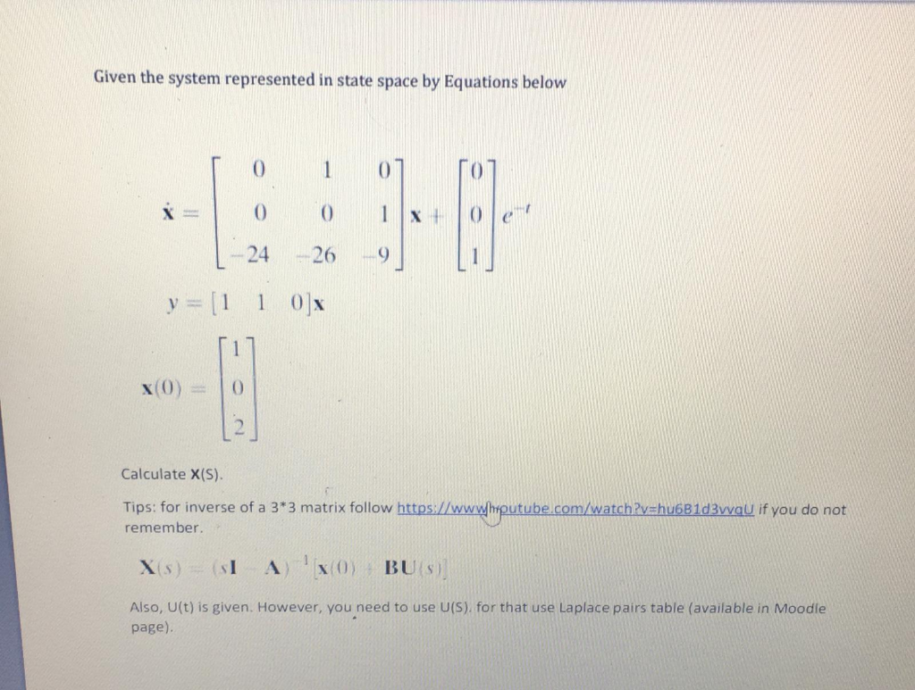 Given the system represented in state space by | Chegg.com