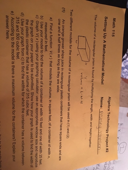 Solved a. at P Math 115 Algebra Technology Project #2 | Chegg.com