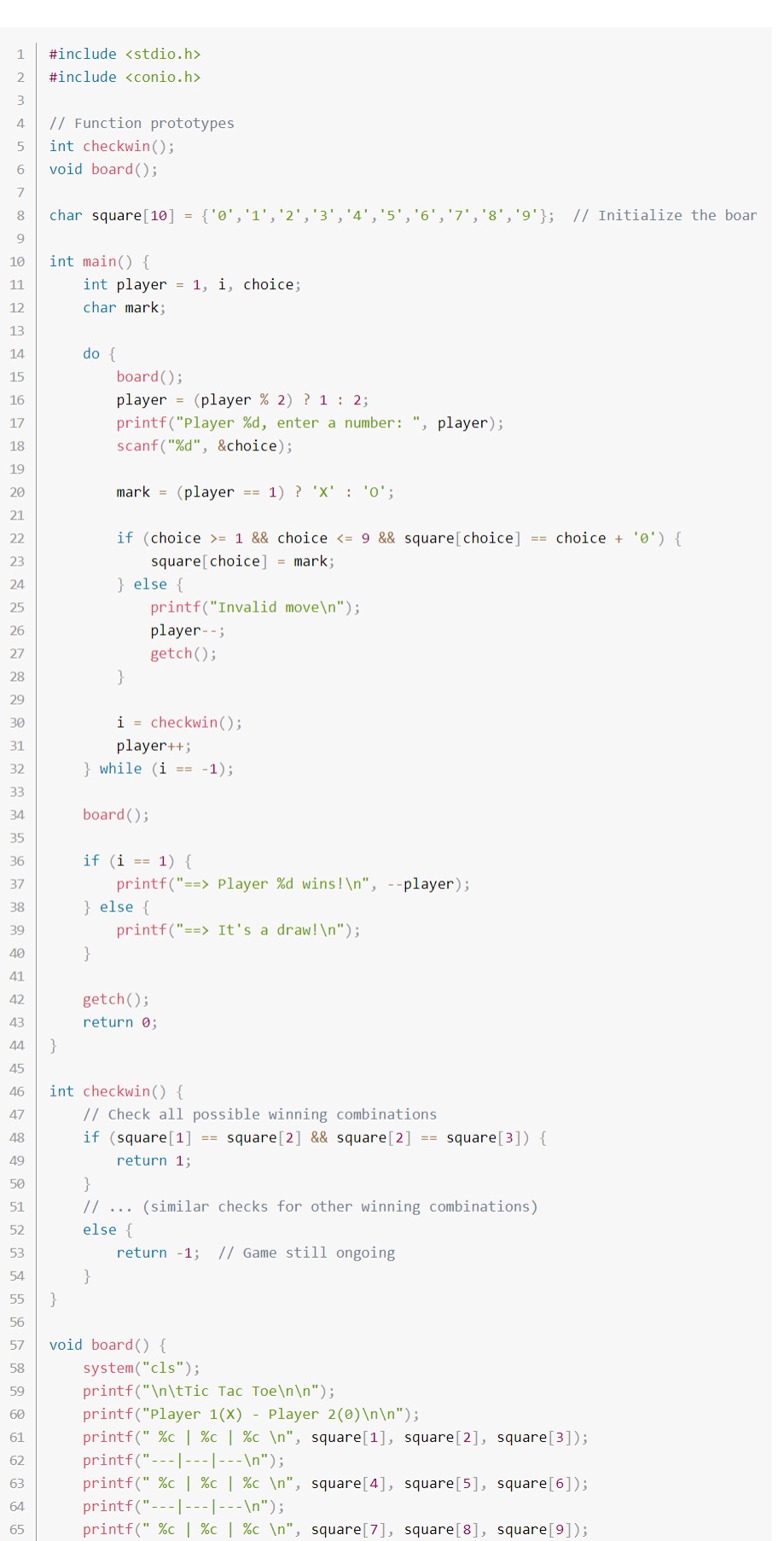 Solved This code doesn't display winner of game if player 1 | Chegg.com