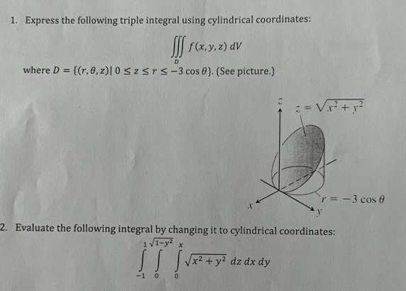 Solved 1. Express the following triple integral using | Chegg.com