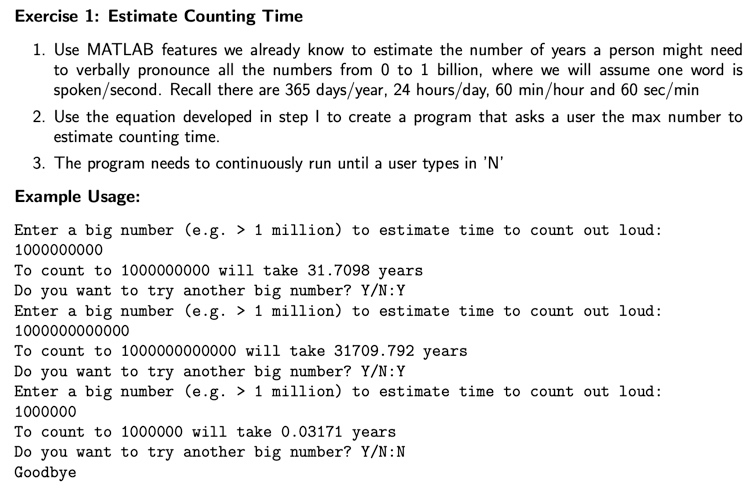 Solved Exercise 1: Estimate Counting Time 1. Use MATLAB | Chegg.com