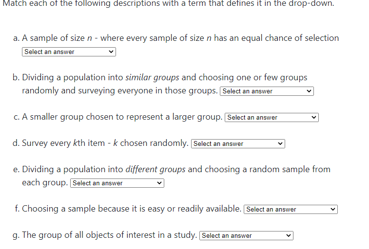 Solved Match each of the following descriptions with a term | Chegg.com