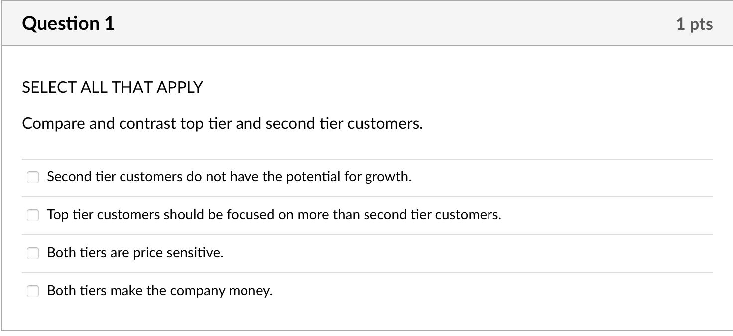 Solved SELECT ALL THAT APPLY Compare and contrast top tier | Chegg.com
