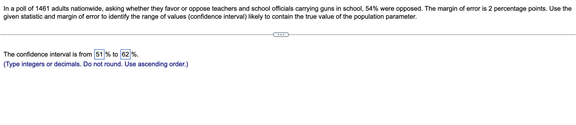 given statistic and margin of error to identify the | Chegg.com