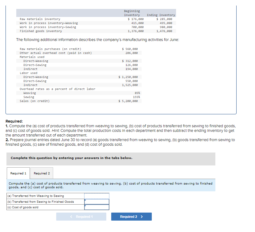 Solved Raw materials inventory Work in process
