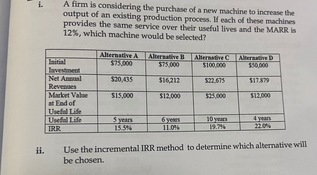 Solved A firm is considering the purchase of a new machine | Chegg.com