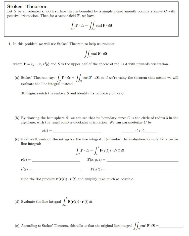 Solved Stokes' Theorem Let S be an oriented smooth surface | Chegg.com