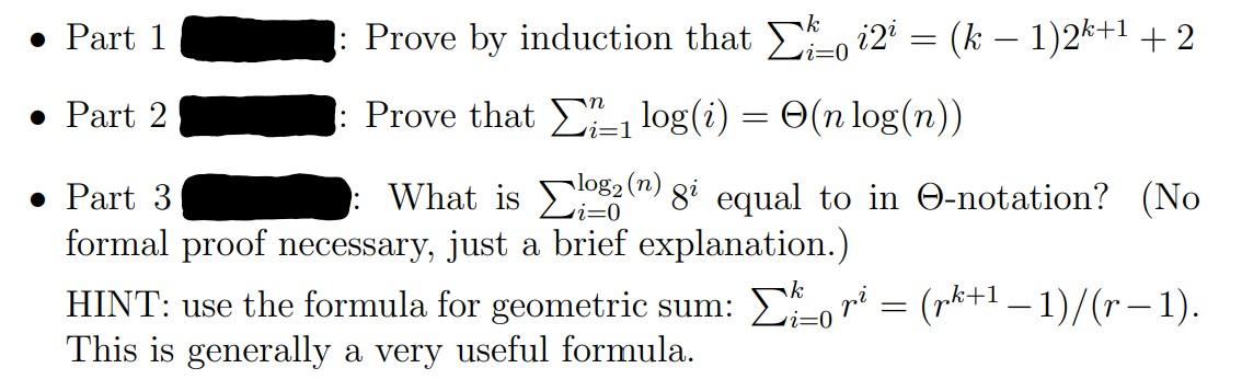 Solved Part 1 Prove By Induction That Chegg