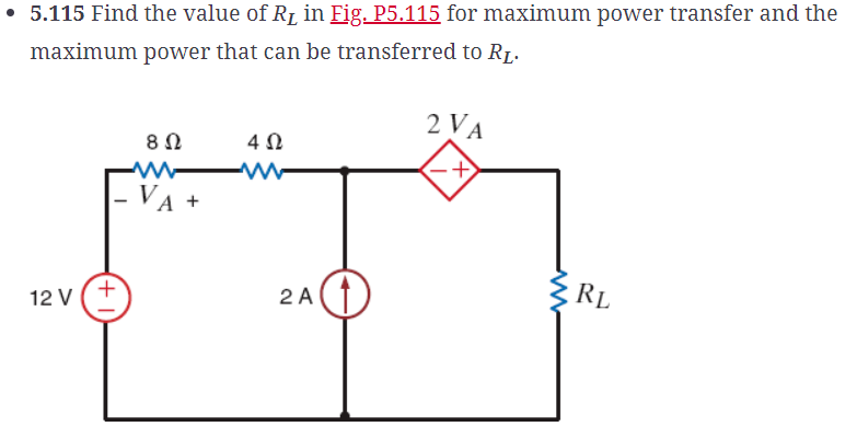 Solved 5.115 Find the value of RL in Fig. P5.115 for | Chegg.com