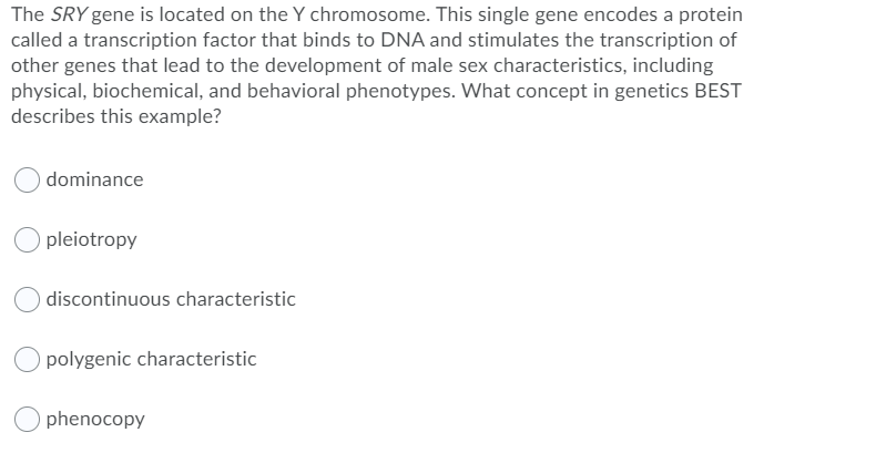 Solved The SRY gene is located on the Y chromosome. This | Chegg.com