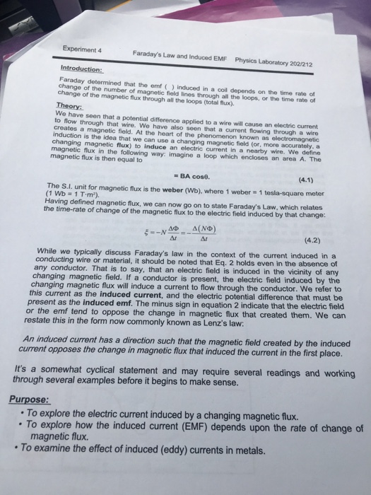 Experiment 4 Faraday's Law and Induced EMF Physics | Chegg.com