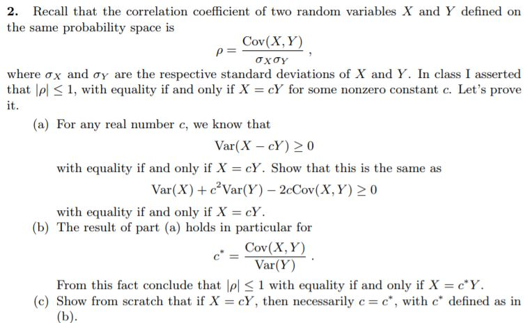 2. Recall that the correlation coefficient of two | Chegg.com