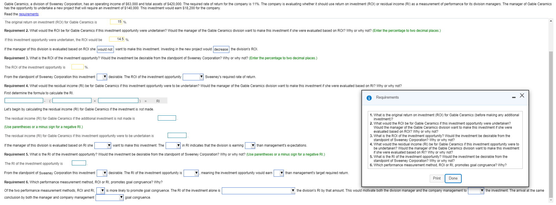 Solved Gable Ceramics, a division of Sweeney Corporation,