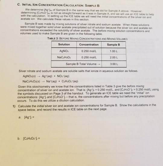 Solved C. INITIAL ION CONCENTRATION CALCULATION : SAMPLE B | Chegg.com