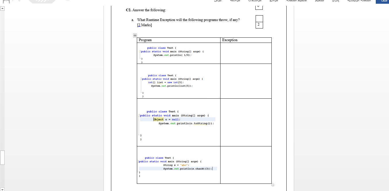 Solved C2. Answer the following a. What Runtime Exception