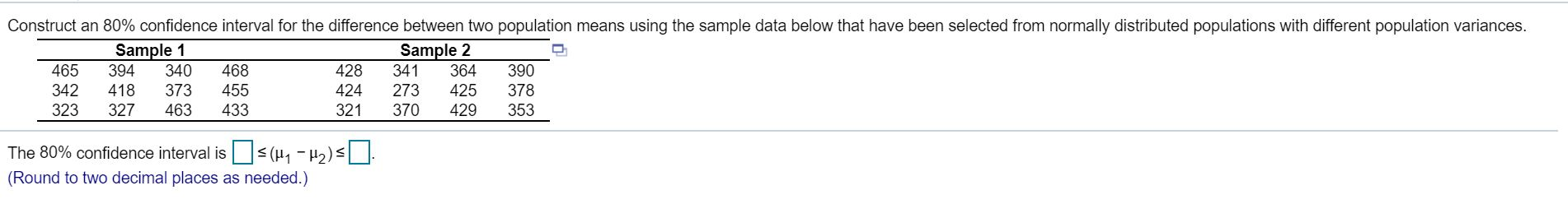Solved Construct an 80% confidence interval for the | Chegg.com