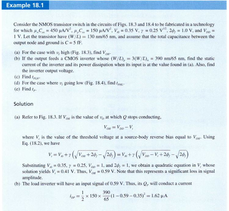 Solved Example 18.1 Consider the NMOS transistor switch in | Chegg.com